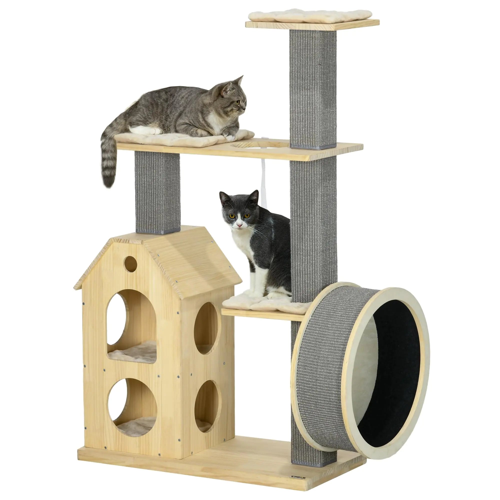 EasyCo Wooden Cat Tree with Exercise wheel