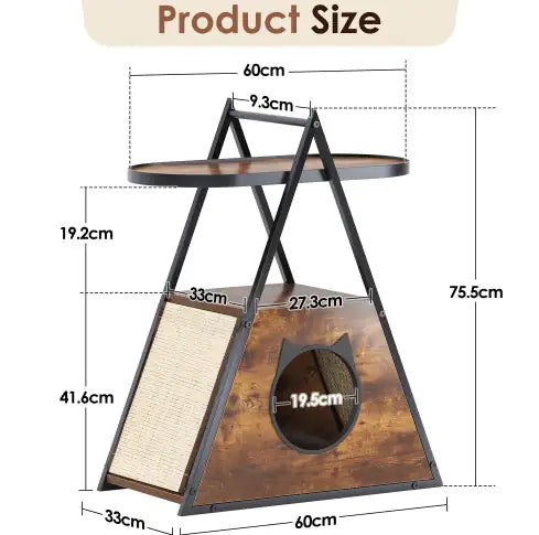 EasyCo Cat House Table.Wood Cat Condo Black Vintage Pet Furniture