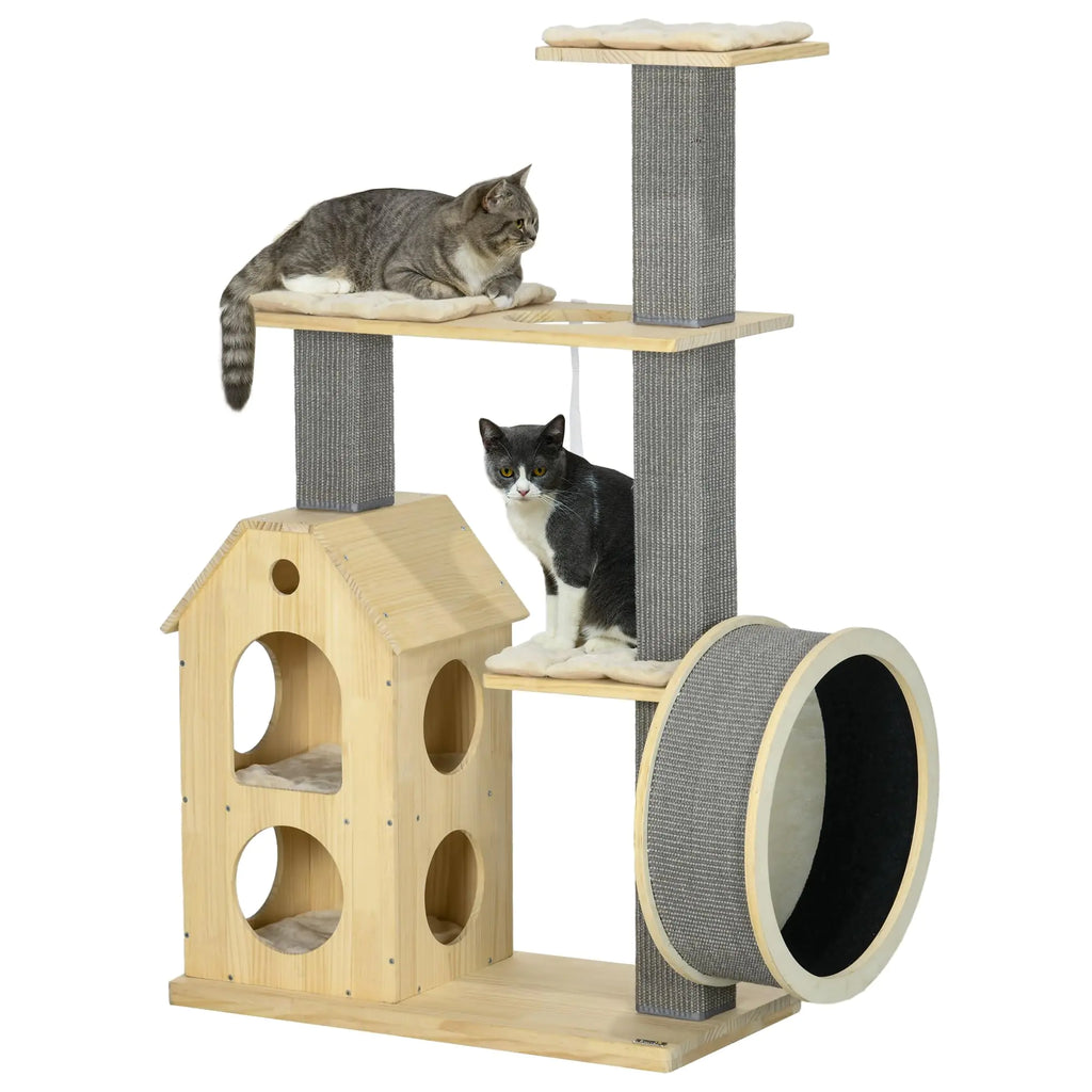 EasyCo Wooden Cat Tree with Exercise wheel