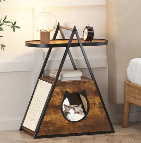EasyCo Cat House Table.Wood Cat Condo Black Vintage Pet Furniture