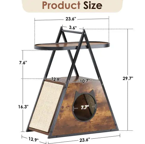 EasyCo Cat House Table.Wood Cat Condo Black Vintage Pet Furniture