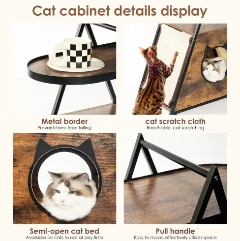 EasyCo Cat House Table.Wood Cat Condo Black Vintage Pet Furniture