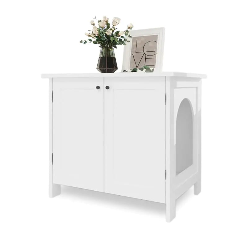 EasyCo Litter Box Enclosure Cat Litter Box Furniture with Removable Divider Large Hidden Litter Box Furniture Wooden House