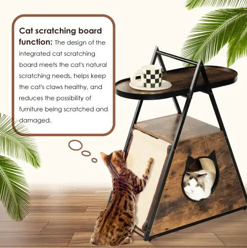 EasyCo Cat House Table.Wood Cat Condo Black Vintage Pet Furniture